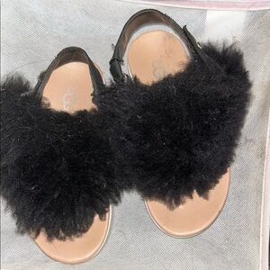 UGG Black Fluffy Slippers Cozy Indoor Footwear